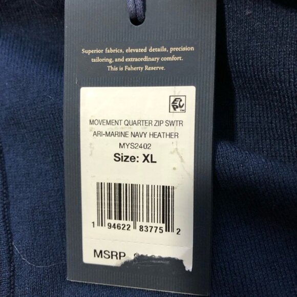 Faherty NWT movement quarter zip collared sweater marine blue Heather mens XL - Picture 3 of 8